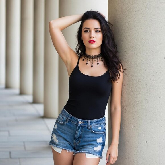 Gothic Black Choker Necklace for Women Gothic Black Necklace Adjustable Vintage - Picture 4 of 7